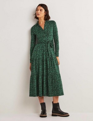 Green Women's Boden Tiered Jersey Shirt Dress | 45610QFTO