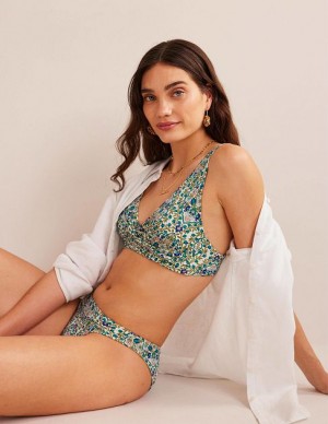 Green / Blue Women's Boden Twist Front Classic Bikini Tops | 46850ILTS