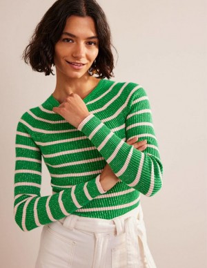 Green / Pink Women's Boden Effie Sparkle Stripe Sweaters | 19235HDQX