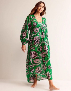 Green / Rose Pink Women's Boden Sarah Maxi Kaftan Dress | 09473ZABL