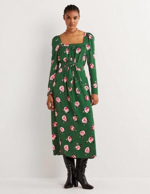 Green / Rose Women's Boden Square Neck Maxi Dress | 17238GHFV