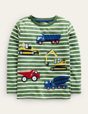 Green / White Kids' Boden Appliqué Breton T-Shirt | 63821MSQV