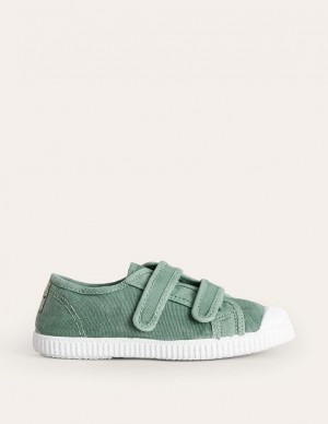 Green / White Kids' Boden Double Strap Canvas Sneakers | 81764WUNK