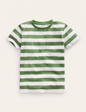 Green / White Kids' Boden Slub Wash T-Shirt | 01827NORK