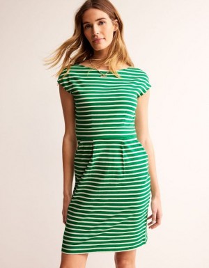 Green / White Stripes Women's Boden Florrie Jersey Dress | 86195XLDP