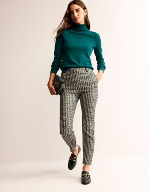 Green / White Women's Boden Highgate Jacquard Pants | 35678CIZF