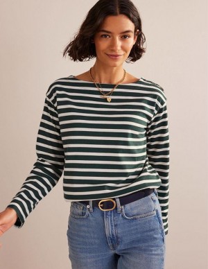 Green / White Women's Boden Sophie Breton Tops | 43716IKRO