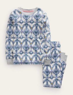 Grey Blue Kids' Boden Snug Glow-in-the-dark Pajamas | 85392BWTJ