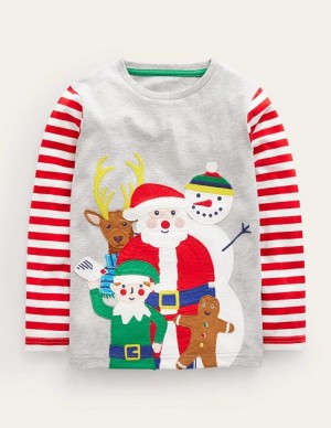 Grey Kids' Boden Festive-appliqué T-Shirt | 87962BWOY