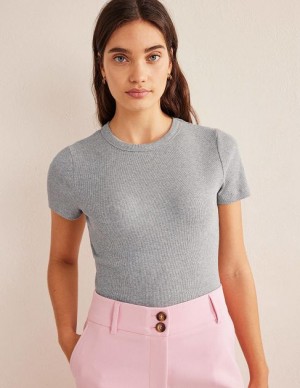 Grey Women's Boden Crew Neck Rib T-Shirt | 71980PZKA