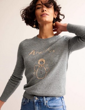 Grey Women's Boden Festive Embroidered Sweaters | 71942RJZH