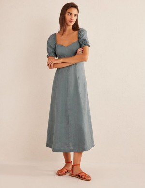 Grey Women's Boden Sweetheart Linen Midi Dress | 28350EYNS