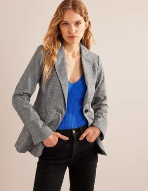 Grey Women's Boden The Cambridge Check Blazers | 46195GVEO