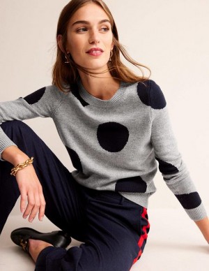 Grey / Navy Women's Boden Intarsia Spot Sweaters | 49071ZDOX