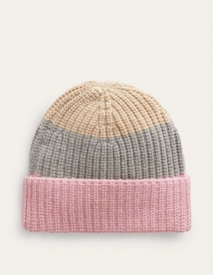 Grey / Pink White Women's Boden Colour Block Beanie | 12857USPJ