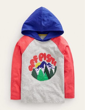 Grey / Red / Blue Kids' Boden Off Piste Hooded T-Shirt | 08591PILX