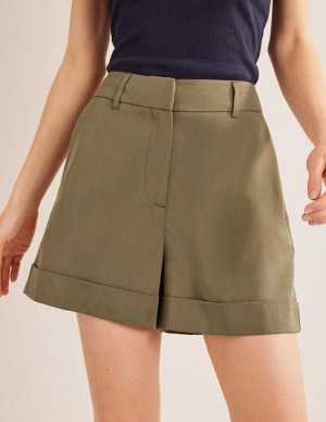 Khaki Women's Boden Relaxed Turn Up Shorts | 42091XFOQ