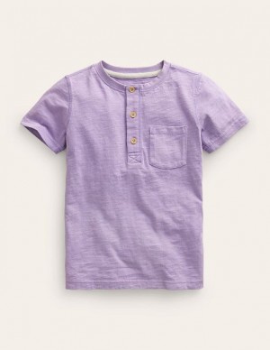 Lavender Kids' Boden Washed Cotton Henley T-Shirt | 19468NFUT