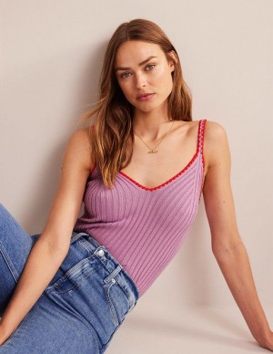 Lavender Women's Boden Cropped Crochet Trim Knit Tanks | 60815YUBE