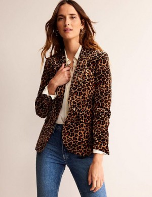 Leopard Women's Boden The Marylebone Velvet Blazers | 72083MZWU