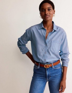 Light Blue Women's Boden Relaxed Chambray Shirts | 57489VZYK