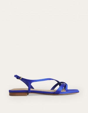 Light Blue Women's Boden Satin Toe Loop Flat Sandals | 52179YIZA