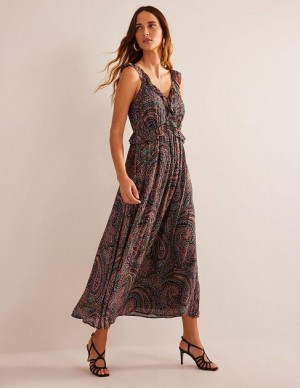 Light Navy Women's Boden Tie-back Ruffled Maxi Dress | 27435ACFR