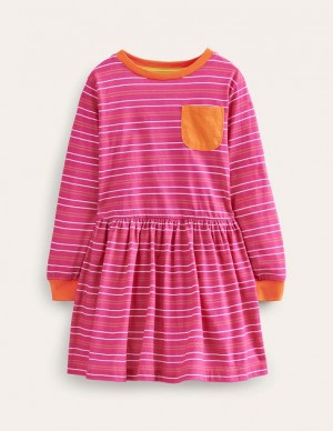 Light Pink Kids' Boden Slub Stripe Jersey Dress | 74516LGWP