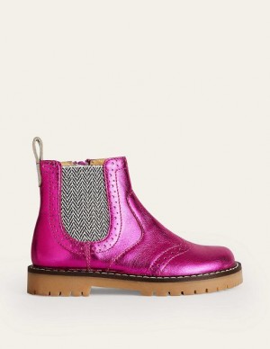 Light Pink Metal Kids' Boden Leather Chelsea Boots | 47158YCUF