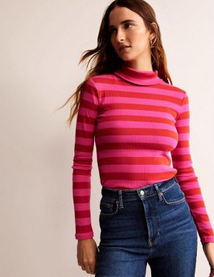 Light Red / Pink Women's Boden Anna Rib Roll Neck Tops | 09865AUIT