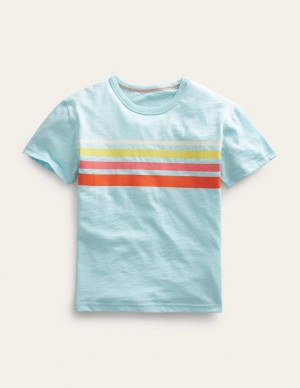 Light Turquoise Blue Kids' Boden Relaxed Chest Stripe T-Shirt | 75910NHAV