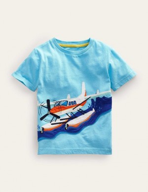 Light Turquoise Blue Kids' Boden Transportation Logo T-Shirt | 72986JANI