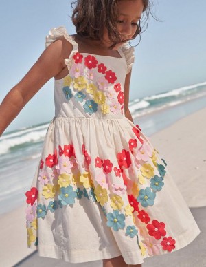 Light Yellow Kids' Boden Flutter Flower Rainbow Dress | 69507NAZQ