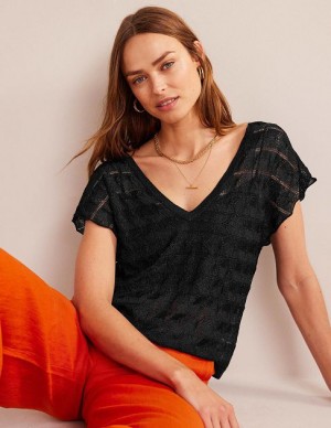 Metal Black Women's Boden V-neck Beach Tops | 07486OVTG