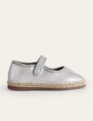 Metal Silver Kids' Boden Canvas Trim Espadrilles | 36241NLYV