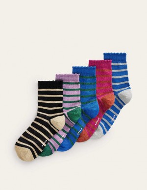 Metal Stripes Women's Boden 5-pack Sparkle Ankle Socks | 26094UJZQ