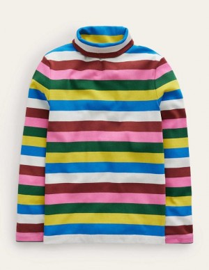 Multicolor Stripes Kids' Boden Roll Neck Supersoft T-Shirt | 38472NCHW