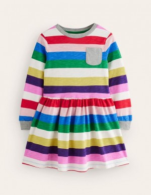 Multicolor Stripes Kids' Boden Slub Stripe Jersey Dress | 08325UEVJ