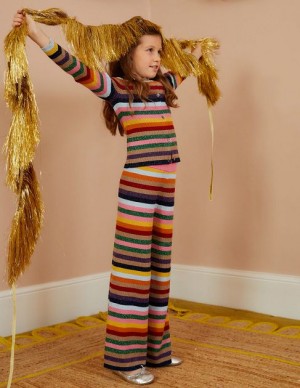 Multicolor Stripes Kids' Boden Sparkle Stripe Cardigan | 19874NBWA