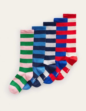 Multicolor Stripes Women's Boden 5-pack Boot Socks | 48702SXCZ