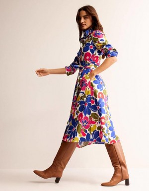 Multicolor Women's Boden Amy Cotton Midi Shirt Dress | 89306TMIR