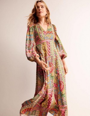 Multicolor Women's Boden Blouson Sleeve Maxi Dress | 97283DRZK