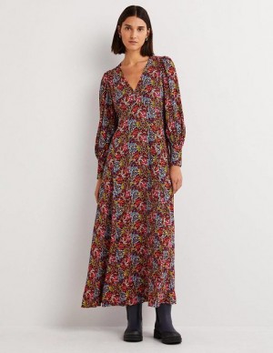 Multicolor Women's Boden Blouson Sleeve Maxi Dress | 56781DYCM