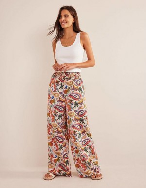 Multicolor Women's Boden Linen Shirred Waist Pants | 15207QTKB