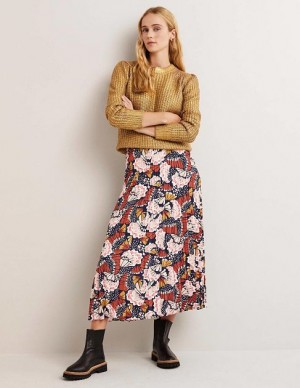 Multicolor Women's Boden Pleated Crepe Skirts | 67348ZYHM