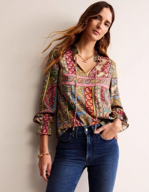 Multicolor Women's Boden Silk Viscose Romantic Tops | 58430SOBF