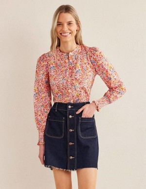 Multicolor Women's Boden Smocked Cuff Shirts | 76430HBSV