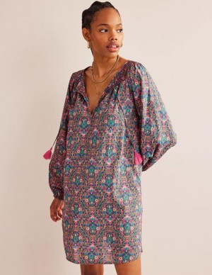 Multicolor Women's Boden Smocked Neck Beach Kaftan Dress | 81409AWOI