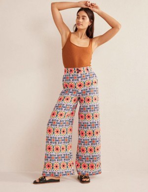 Multicolor / Stripes Women's Boden Wide Leg Printed Linen Pants | 64901TLBC