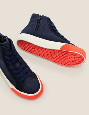 Navy Blue Kids' Boden Contrast Canvas High Tops | 32147YWJH